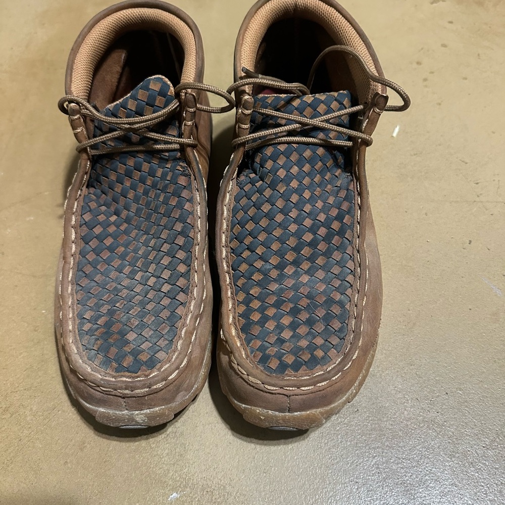 Twisted X Brown and Blue Woven Leather Moc-Toe Slip-Ons
